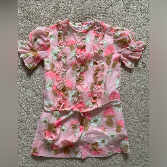 Vintage Early 60’s Holliday Toronto Neon Pink Mushroom Girls Pink Ruffle Dress - Picture 8 of 16